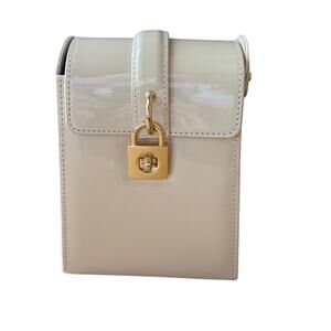 Vintage-Style Cream Patent Leather Box Bag Mini Top Handle Crossbody Purse